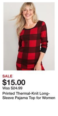Old Navy Printed thermal-knit long-sleeve pajama top for women offer