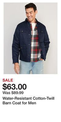 Old Navy Water-resistant cotton-twill barn coat for men offer