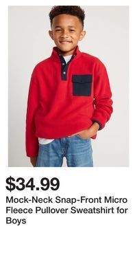 Mock-neck snap-front micro fleece pullover sweatshirt for boys
