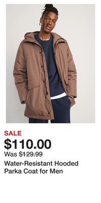 Old Navy Water-resistant hooded parka coat for men offer