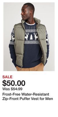 Old Navy Frost-free water-resistant zip-front puffer vest for men offer
