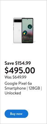 Walmart Google pixel 6a smartphone | 128gb | unlocked offer