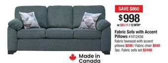 Bad Boy Superstore Fabric sofa with accent pillows offer