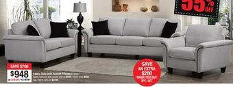 Bad Boy Superstore Fabric sofa with accent pillows offer