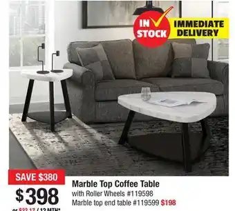 Bad Boy Superstore Marble top coffee table with roller wheels offer