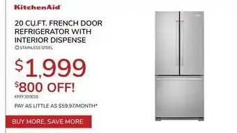 Goemans Appliances Kitchenaid 20 cu. ft. french door refrigerator with interior offer