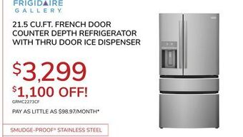 Goemans Appliances Frigidaire gallery® 21.5 cu. ft. french door counter depth refrigerator with thru door ice dispenser offer