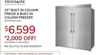 Goemans Appliances Frigidaire professional 33'' built-in column fridge & built-in column freezer stainless steel offer