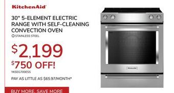 Goemans Appliances Kitchenaid 30" 5-element electric range with self-cleaning convection oven offer