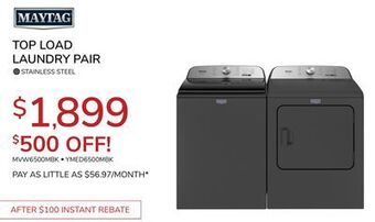 Goemans Appliances Maytag top load laundry pair offer