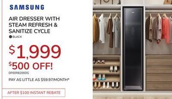 Goemans Appliances Samsung air dresser with steam refresh & sanitize cycle offer