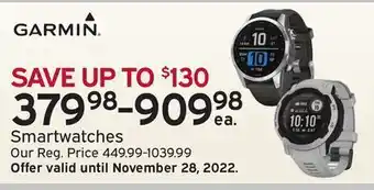Garmin smartwatches, save up to $130