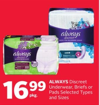 Rexall Always discreet underwear, briefs or pads offer