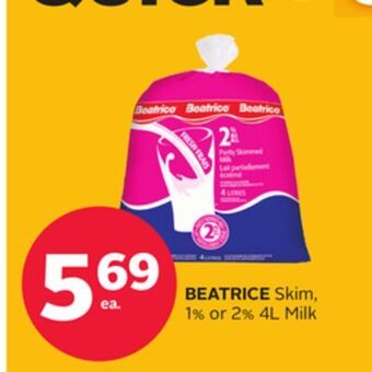 Rexall Beatrice skim, 1% or 2% 4l milk offer