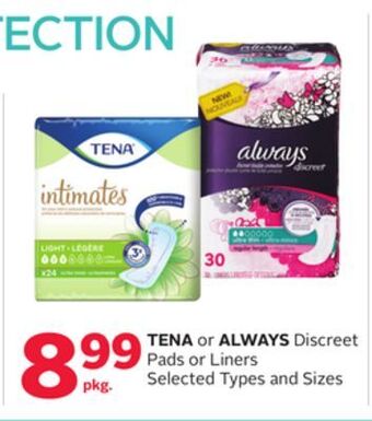 Rexall Tena or always discreet pads or liners offer