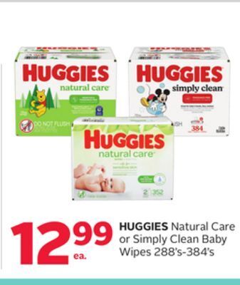 Rexall Huggies natural care or simply clean baby wipes offer