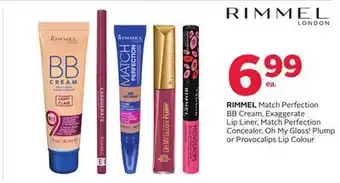 Rexall Rimmel match perfection bb cream, exaggerate lip liner, perfection concealer, oh my plump or provocalips lip colour offer