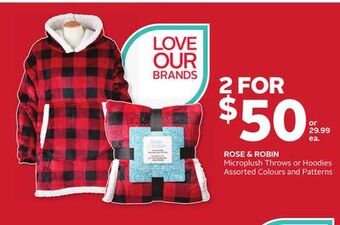 Rexall Rose & robin microplush throws or hoodies offer