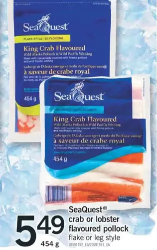 Fortinos Seaquest crab or lobster flavoured pollock offer