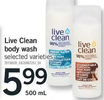 Fortinos Live clean body wash offer