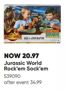 Toys R us Rock 'em sock 'em robots blue vs atrociraptor jurassic world dominion game offer