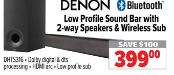 2001 Audio Video Denon low profile sound bar with 2-way speakers & wireless sub offer