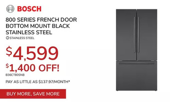 Goemans Appliances Bosch 800 series french door bottom mount black stainless steel offer