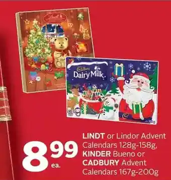 Rexall Lindt or lindor advent calendars, kinder bueno or cadbury advent calendars offer