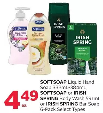 Rexall Softsoap liquid hand soap, softsoap or irish spring body wash or irish spring bar soap offer