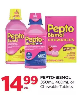 Rexall Pepto-bismol or chewable tablets offer