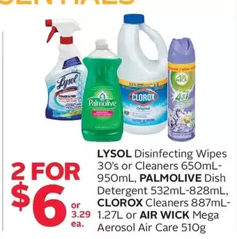 Rexall Lysol disinfecting wipes or cleaners, palmolive dish detergent, clorox cleaners or air wick mega aerosol air care offer