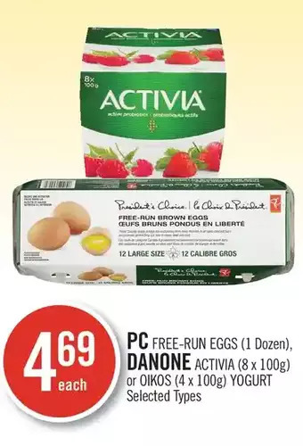 Shoppers Drug Mart Pc free-run eggs, danone activia or oikos yogurt offer