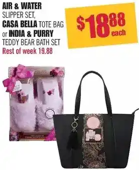 Shoppers Drug Mart Air & water slipper set, casa bella tote bag or india & purry teddy bear bath set offer