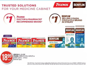 Shoppers Drug Mart Benylin all-in-one, tylenol complete caplets or liquid offer