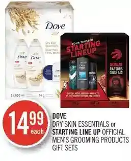 Shoppers Drug Mart Dove dry skin essentials or starting line up official men's grooming products gift sets offer
