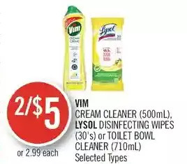 Shoppers Drug Mart Vim cream cleaner, lysol disinfecting wipes or toilet bowl cleaner offer