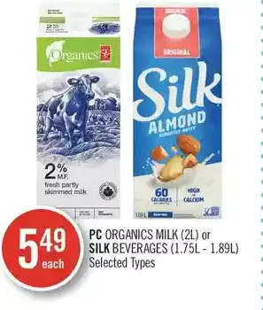 Shoppers Drug Mart Pc organics milk or silk beverages offer