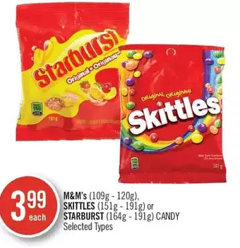Shoppers Drug Mart M&m's, skittles or starburst candy offer