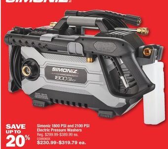 PartSource Simoniz 1800 psi and 2100 psi electric pressure washers offer