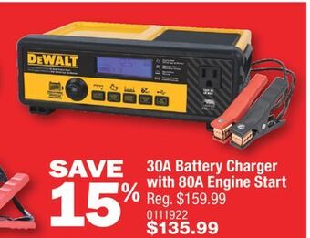 PartSource Dewalt 30a battery charger with 80a engine start offer