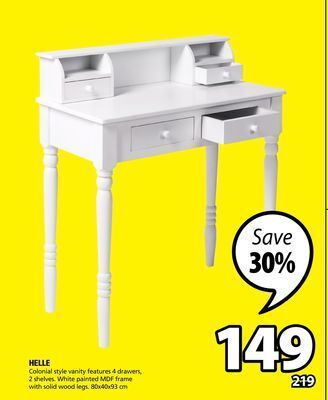 JYSK Helle colonial style vanity features 4 drawers, 2 shelves offer