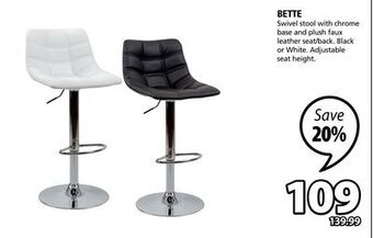 JYSK Bette swivel stool with chrome base and plush faux leather seat/back offer