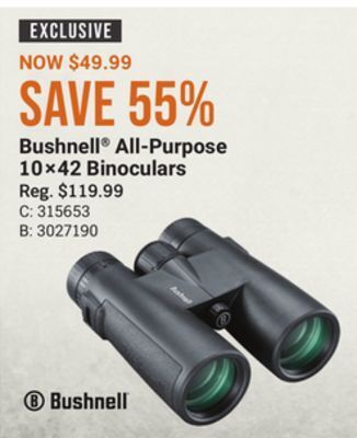 Bass Pro Bushnell® all-purpose 10×42 binoculars offer