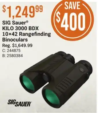 Bass Pro Sig sauer® kilo 3000 bdx 10×42 rangefinding binoculars offer