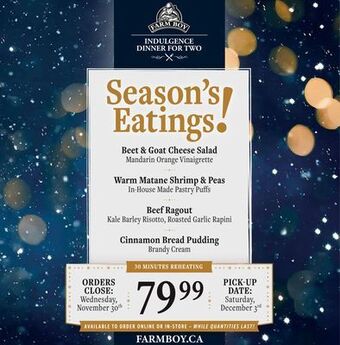 Farm Boy Indulgence dinner for two offer