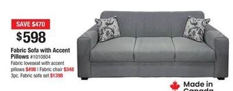 Bad Boy Superstore Fabric sofa with accent pillows offer