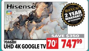 2001 Audio Video Hisense 70" uhd 4k google tv offer