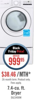 The Brick Lg 7.4 cu. ft. ultra large capacity electric dryer - dle3400w offer