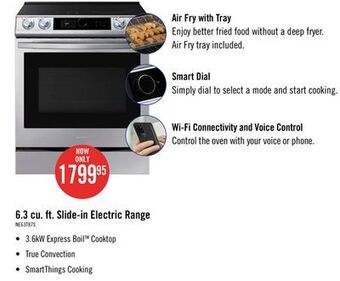 The Brick Samsung bespoke 6.3 cu. ft. slide-in electric range with true convection – ne63t8711ss/ac offer