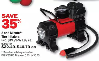 PartSource 3 or 5 minute** tire inflators offer